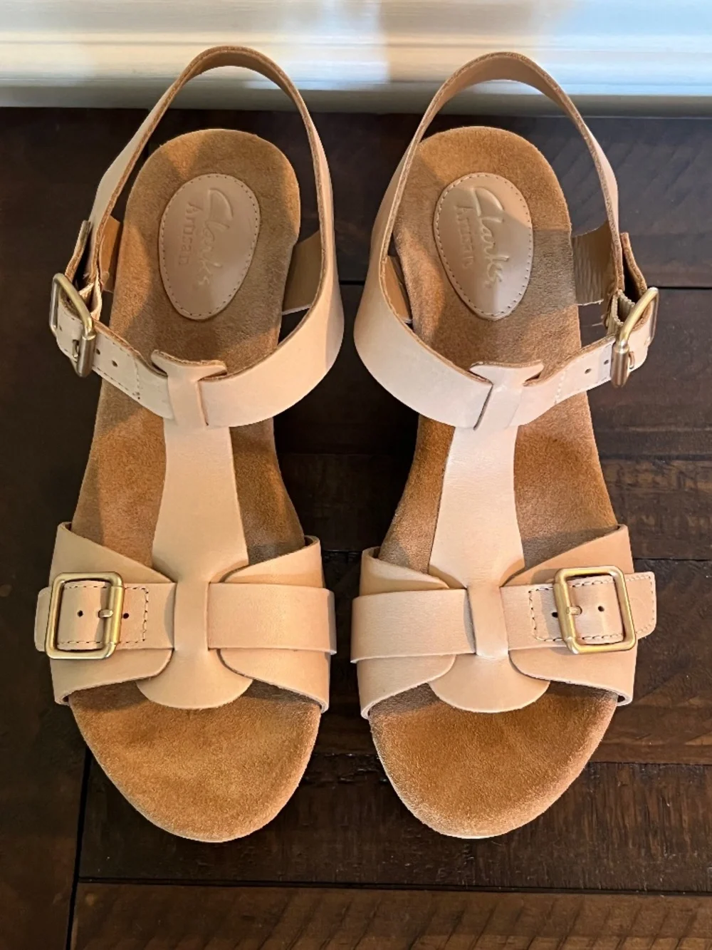 Clarks Artisan Nude Cork Wedge Platform Buckle Sandals Size 7.5